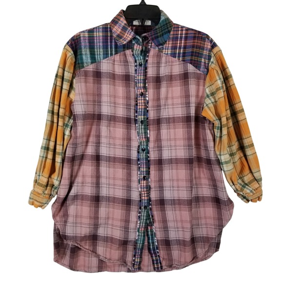 NATURAL LIFE Tops - Natural Life Womens Patchwork Plaid Flannel Shirt Multi Color Boho Button Down S